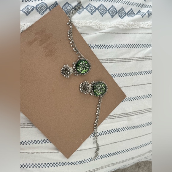 Green Oxdized Jhumka with Sahara - Earrings - Picture 2 of 3